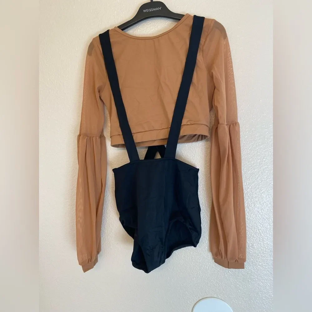 Weissman Elite dance costume Crisscross Suspender Leotard tan SM12239 SA adult